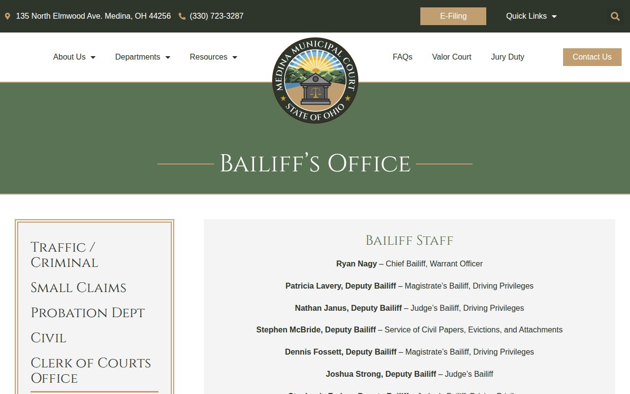 Medina County Municipal Court warrant records Bailiff Office