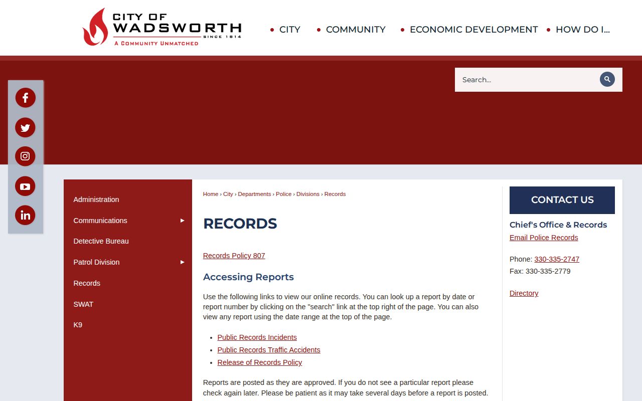 Medina County Wadsworth Police arrest records incident search